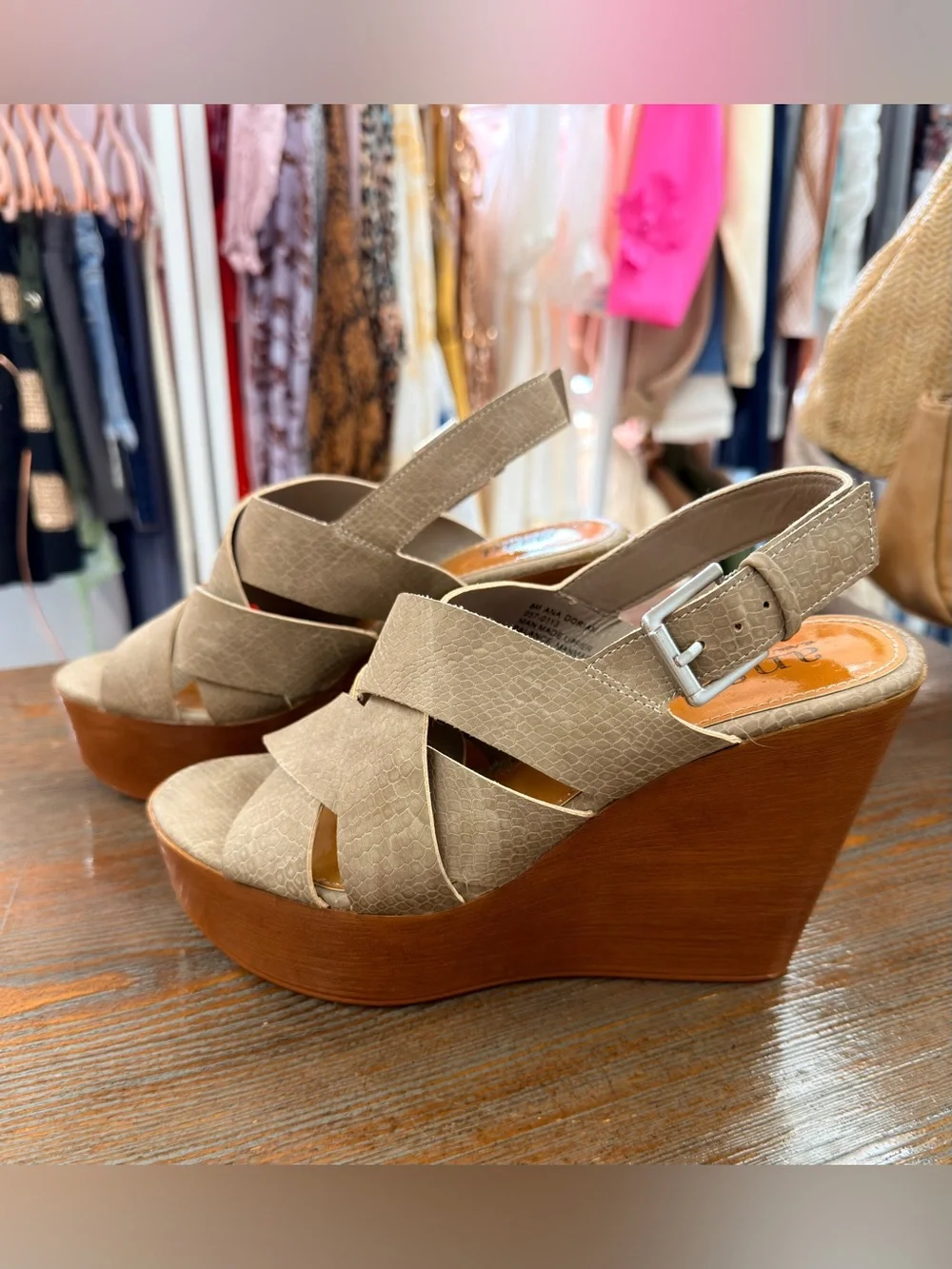 🍀3/$30 a.n.a Tan Crisscross Platform Wedge Sandals